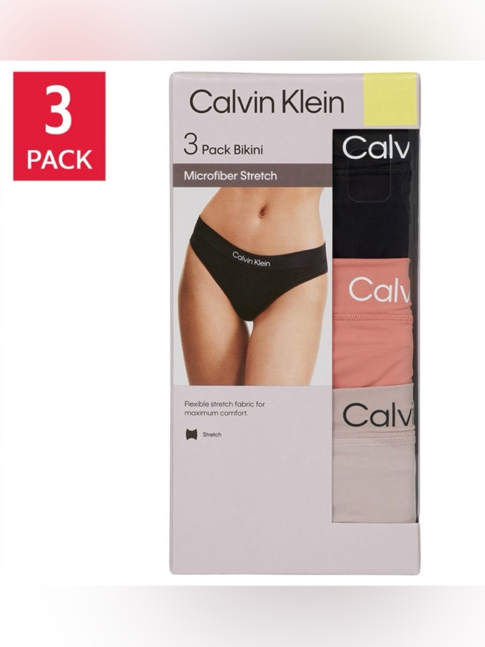 Calvin Klein 3-Pack Women’s Bikini Black, Coral, Light Beige